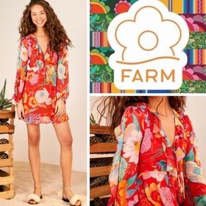 Farm Hudson Chiffon Ruffle Mini Dress in Red and Multi-colour